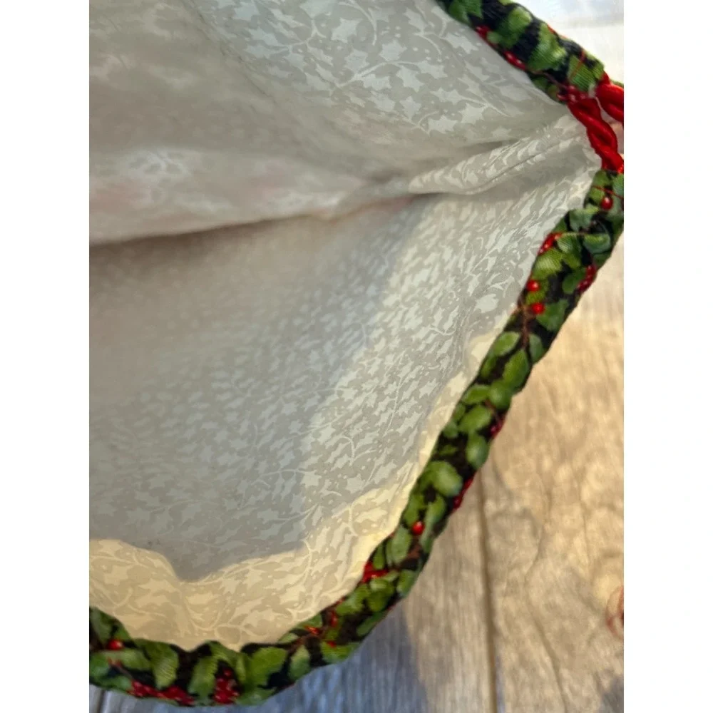 Set of 2 Handmade Fabric Cloth Christmas Bags Holiday Drawstring Totes Sack Gift
